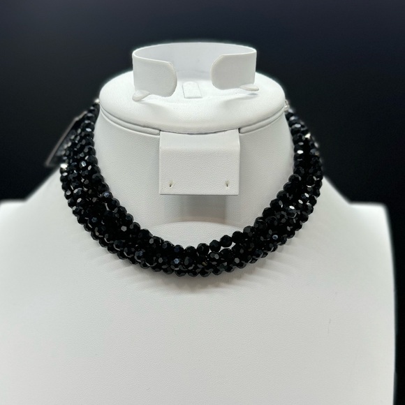 Catherine Malandrino Stunning Black Faceted Crystal Bead Multilayer Choker - Picture 2 of 9